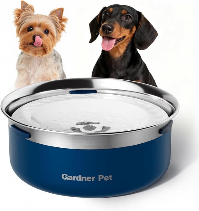 Detalle de Gardner Pet Wassernapf für große Hunde – 2 l Edelstahl mit Anti-Sabbern- und Spritzschutz, blau
