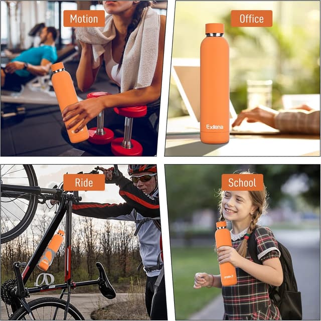 Detalle 2 de Exllena Insulated Water Bottle 1L with Buckle (Double Wall Stainless Steel) – Orange