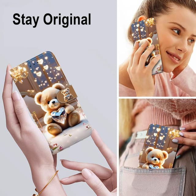 Detalle de TUUTPU Handyhülle für Samsung Galaxy S22 5G – Klapp-Flip-Case mit Kartenfach, Magnetverschluss und Standfunktion (Diamantbär)