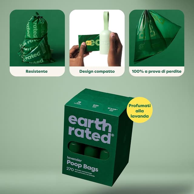 Detalle de Earth Rated sacchetti igienici per cani a prova di perdite (270 pezzi), profumati alla lavanda
