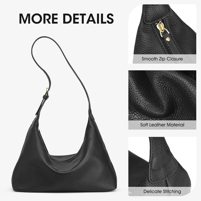 Detalle de Kattee genuine leather hobo bag for women with adjustable removable strap
