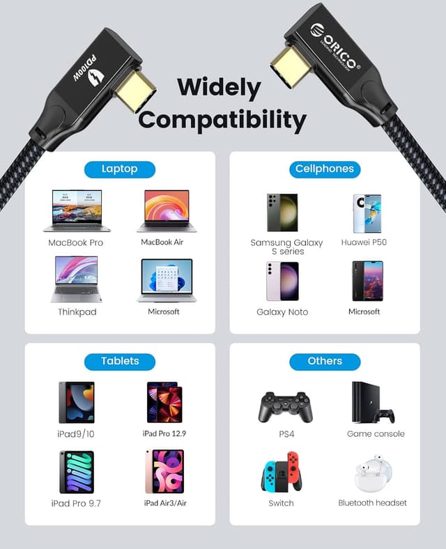 Thumbnail 6 de ORICO Cable USB C 100W 20 Gbps 📶 90 grados 1m