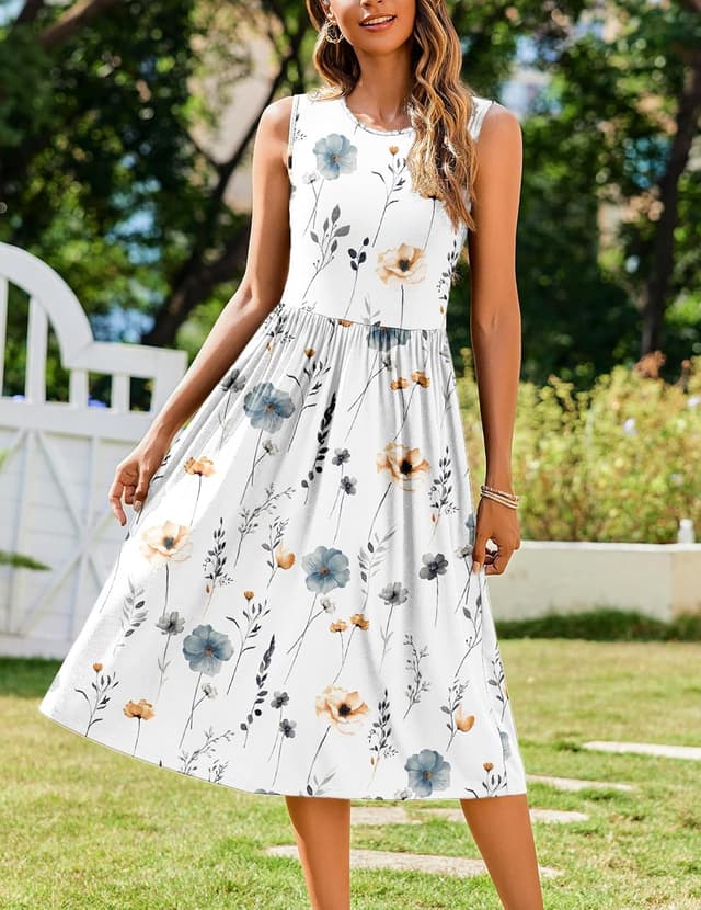 Detalle de Zeagoo Women’s Summer Tank Midi Dress with Pockets (Floral A-Line T-Shirt Style)