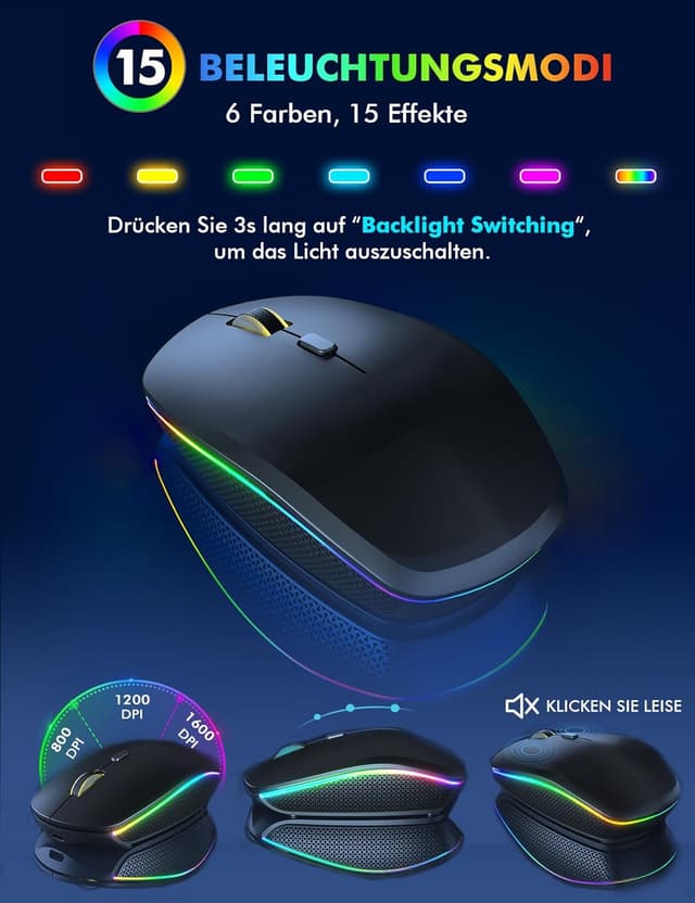 Thumbnail 5 de SABLUTE Tastatur Maus Set Kabellos Beleuchtete