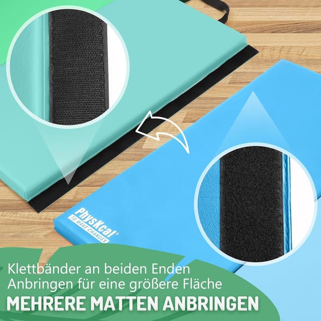 Detalle de PhysKcal klappbare Weichbodenmatte 195 x 75 x 3 cm (5 Paneele) für Turnen, Kinder & Gymnastik