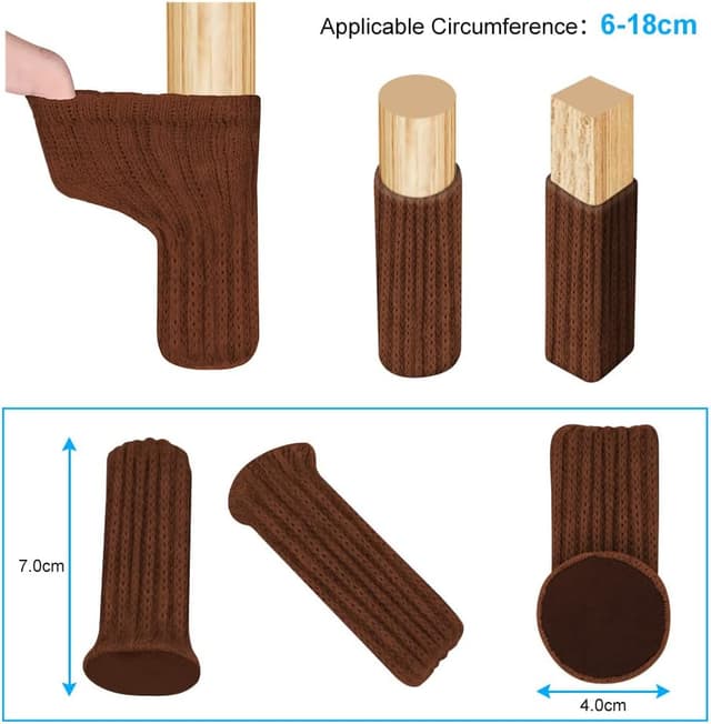 Detalle 2 de OSDUE Chaussettes de chaise en feutre antidérapantes (lot de 24) pour pieds de chaise, brun