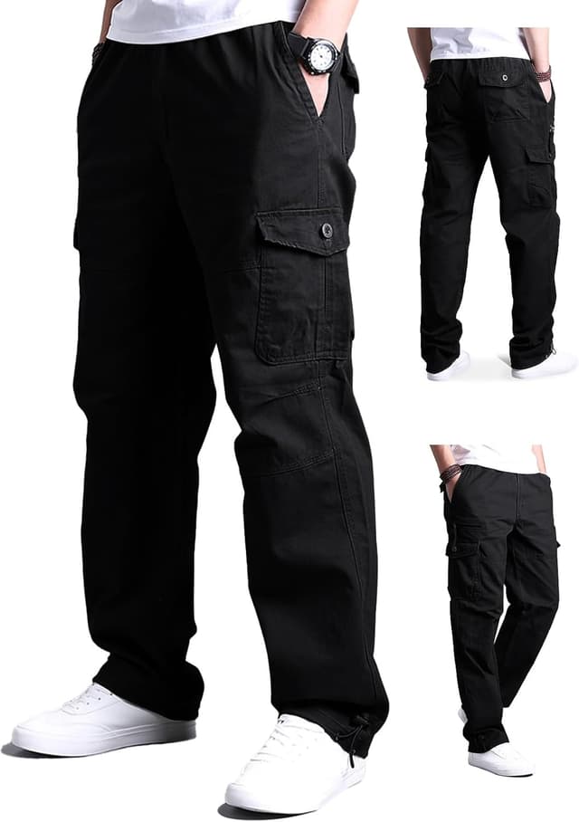 Detalle de Aotoyou Herren Cargohose aus Baumwolle mit 7 Taschen, elastischem Bund und 7-Taschen-Design