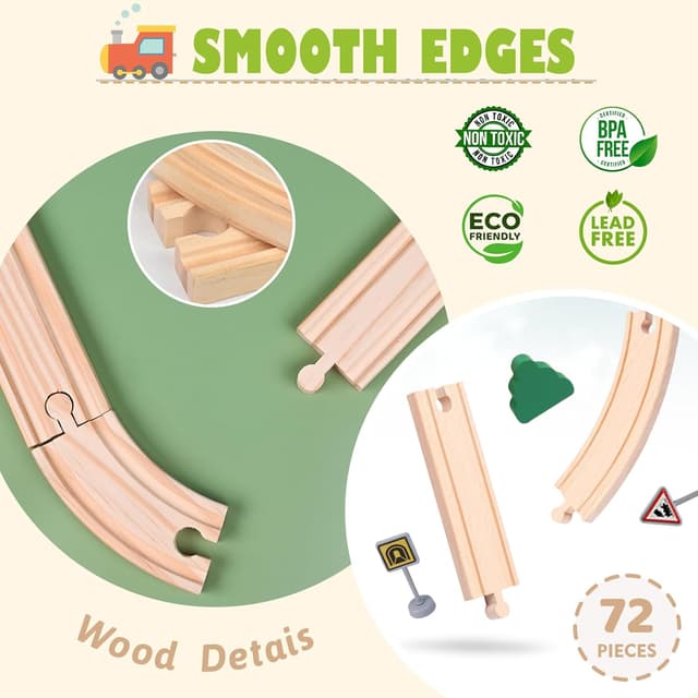 Detalle de XIAPIA 72-piece wooden train set for toddlers (magnetic trains & battery train)