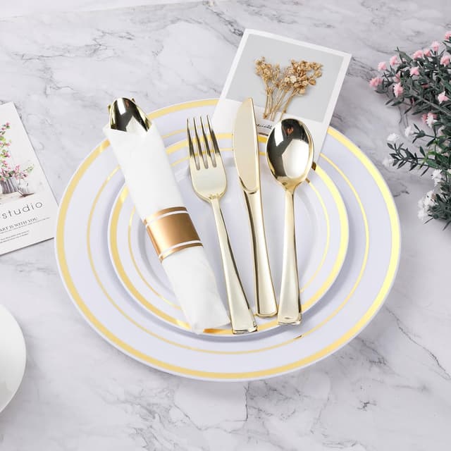 Thumbnail 1 de BESTVIP 350PCS Gold Dinnerware Set for 50 🍽