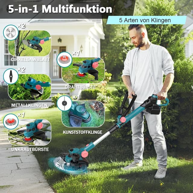 Detalle 2 de Rasentrimmer mit 21V Akku 2-in-1 (750W bürstenlos) inklusive 2x 4,0Ah Ladegerät und 6 Klingentypen