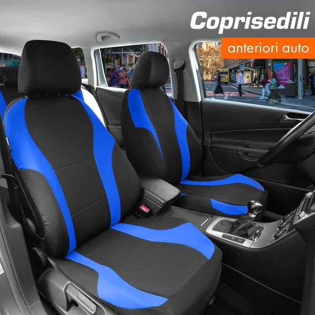 Detalle de Upgrade4cars Coprisedili auto anteriori universali nero/blu (set da 4 pezzi con copri-poggiatesta)