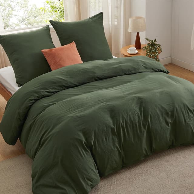 Detalle 2 de BEDSURE Bettwäsche-Set 200x220 (3-teilig) in Olivgrün mit Reißverschluss, 2 Kissenbezüge 80x80, Oeko-Tex