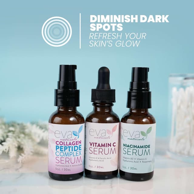 Detalle 2 de Eva Naturals Firm & Glow Serum Bundle (Vitamin C, Peptide & Niacinamide) — 3-Serum Anti-Aging Set