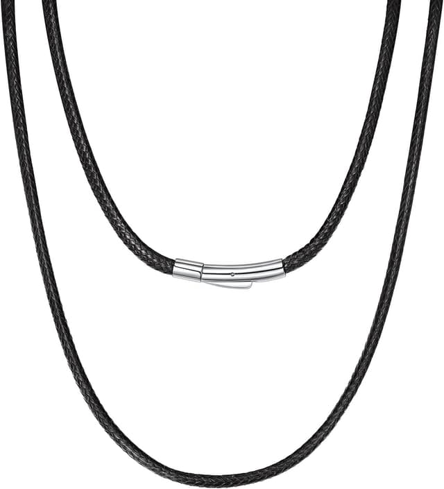 Detalle de Richsteel Lederkette Herren Leder Halskette Choker 3 mm Schwarz/Braun mit Drehverschluss – 56 cm