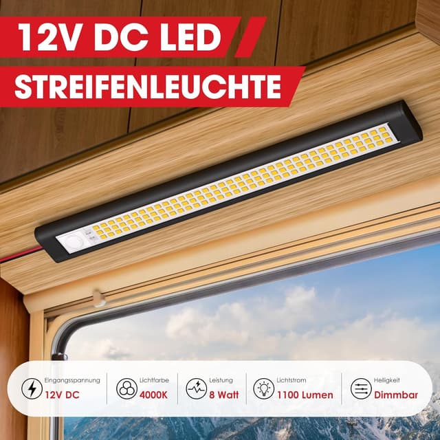 Detalle de GZV 12V LED Wohnmobil-Lampe (4er-Set, schwarz) mit 4000K und 1100 lm