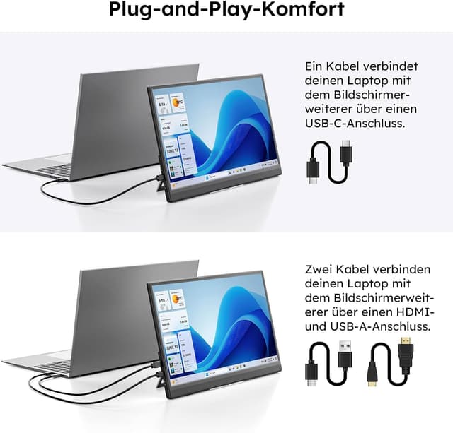 Detalle de Dopesplay Portable Monitor 15,6 Zoll (1080P) mit Lautsprecher & einstellbarem Ständer – ultradünnes USB‑C/HMDI Zusatzdisplay