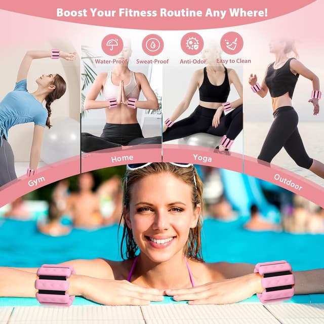 Detalle de Wrist & Ankle Weights for Women set (2 adjustable silicone 1lb each) for walking, yoga, pilates & more