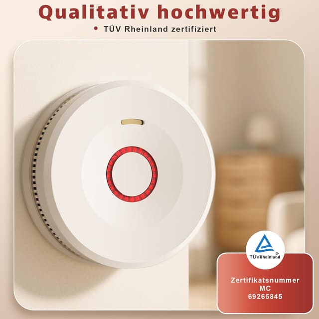 Detalle de Rauchmelder mit 10-Jahre-Batterie (DIN EN 14604, 6er-Set) inkl. Magnethalter und Klebepads