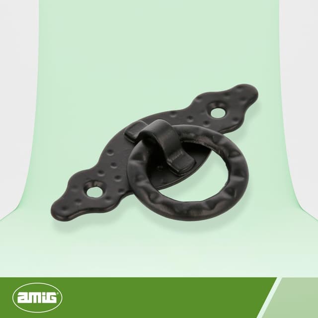 Detalle 2 de Amig Poignée horizontale Modèle 1000 en acier noir, 80 x 28 x 1,5 mm avec anneau et plaque pointillée