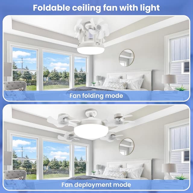 Detalle 2 de BomKra Ceiling Fan with Lights and Remote (3 Heads Drone Blade) – LED light fan with dimming and 3 speeds