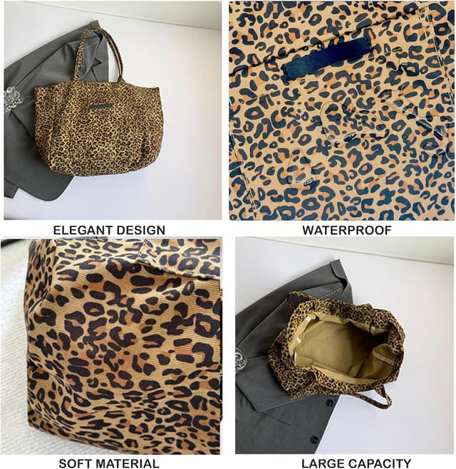 Thumbnail 4 de LOTEZAVA Leopardenmuster Große Canvas Tote