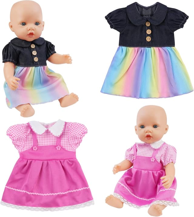 Detalle 2 de Aolso set vestiti per bambole New Born Baby Doll da 35-45 cm (con cappello), confezione da 4 pezzi arcobaleno