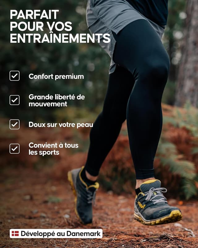 Detalle de Danish Endurance Leggings de compression homme (lot de 2) pour course, salle et entraînement