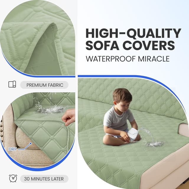 Detalle de Ystyle copridivano impermeabile angolare reversibile per 2 posti con penisola (verde menta, L 210 cm)