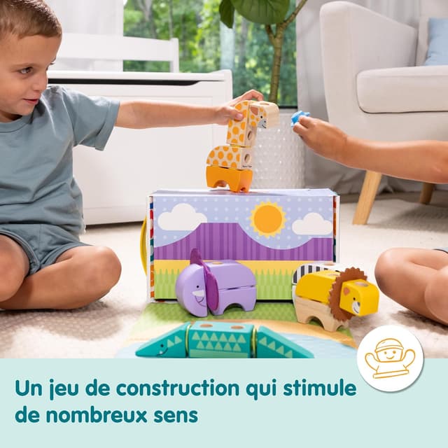 Detalle de Melissa & Doug Blockables Animaux de la savane – Puzzle Montessori en bois, 34 pièces (2 ans et +, matériaux FSC)