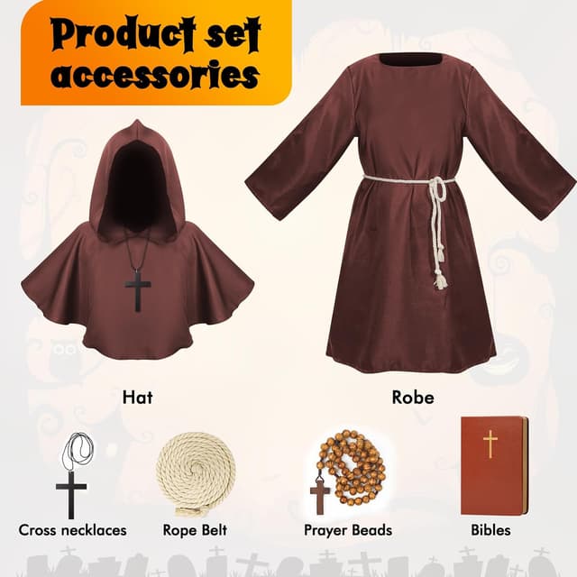 Detalle de Lozzzyo Mittelalter Mönch Kostüm Kinder 130 cm