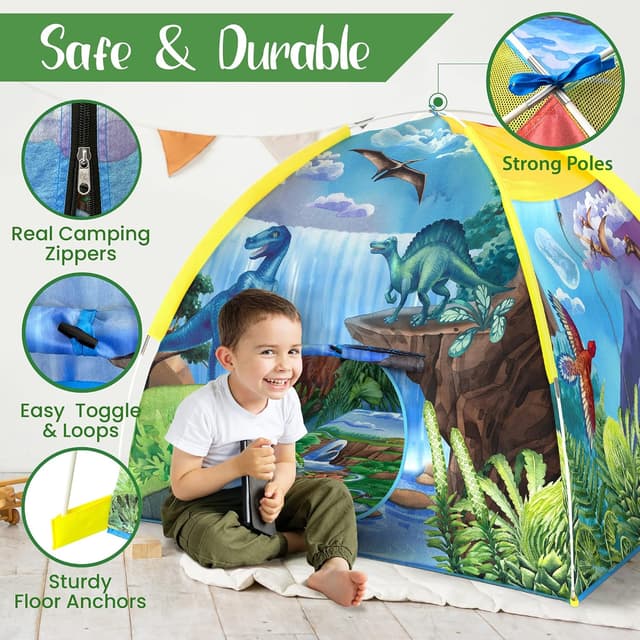 Detalle de W&O Dino Super Dome with Roar Button Dinosaur Tent with LED Lights (Kids 3–12)