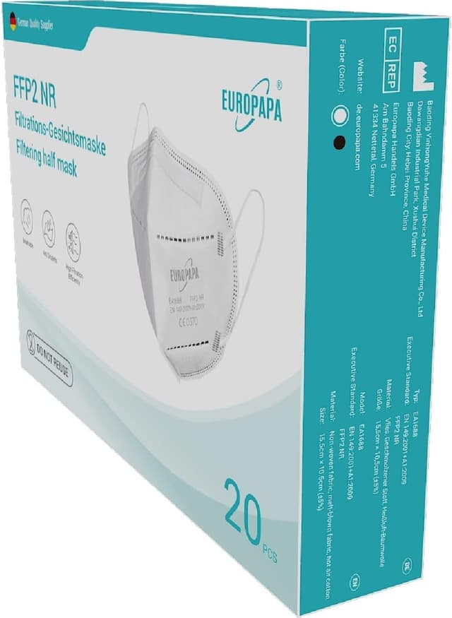 Detalle 2 de EUROPAPA FFP2 Maske „Europapa“ (Unisex) im 20er Pack – FFP2 nach EN149:2001+A1:2009