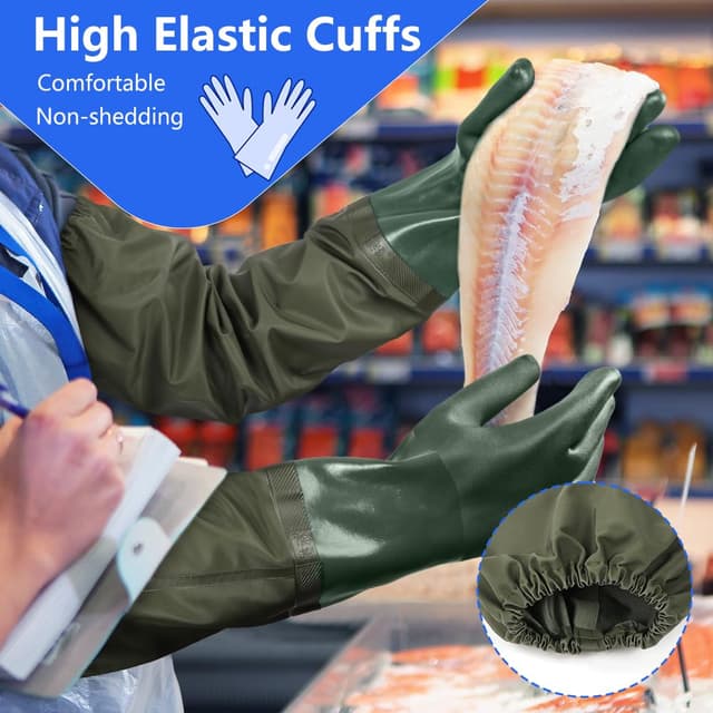 Thumbnail 2 de ANOMM Guanti lunghi in gomma impermeabili da 71 cm per acquario, laghetto, giardinaggio e pesca, verde