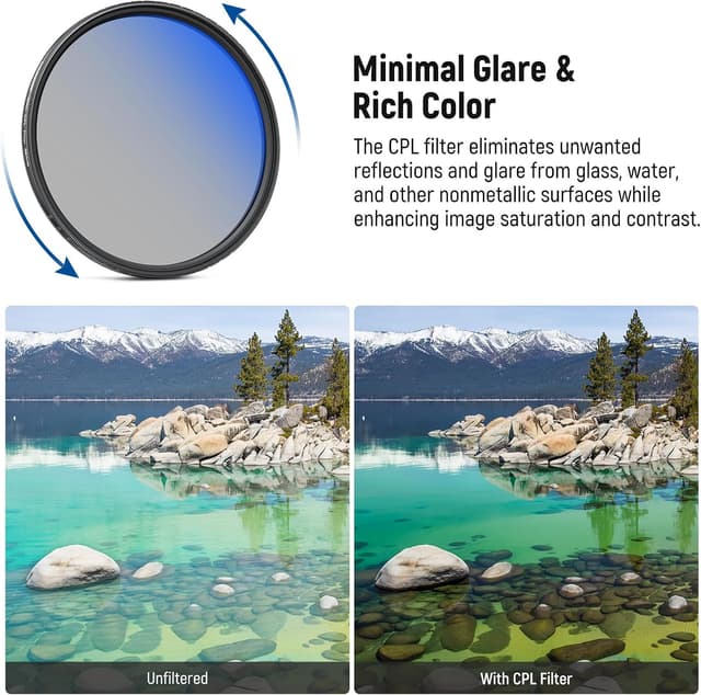 Detalle de NEEWER 58mm Variable ND Filter-Set (ND2-32) + CPL + schwarzer Diffusionsfilter 1/4, 3er-Pack