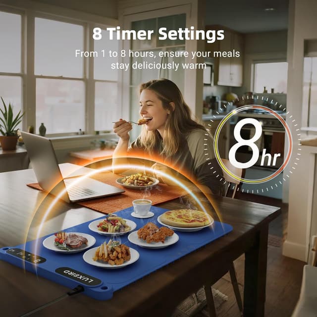 Detalle de Elektrisches Speisenwärmtablett von Luxbird mit Temperaturregelung & Timer (Tintenblau)