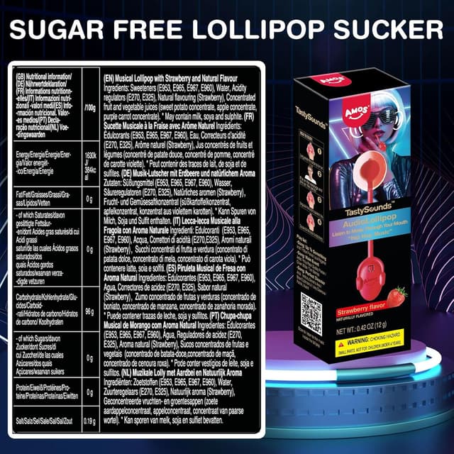 Detalle de AMOS Lutscher Audio Lollies Erdbeere 1er-Pack đźŤ