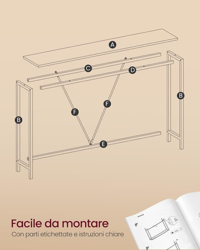 Detalle 2 de VASAGLE Tavolo consolle stretto 23x120