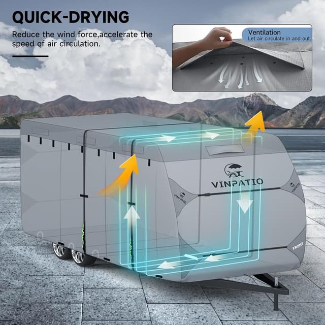 Detalle de VINPATIO RV Cover 7-Layer Heavy Duty Cover for 38'-40' Travel Trailer (with Tongue Jack Cover)