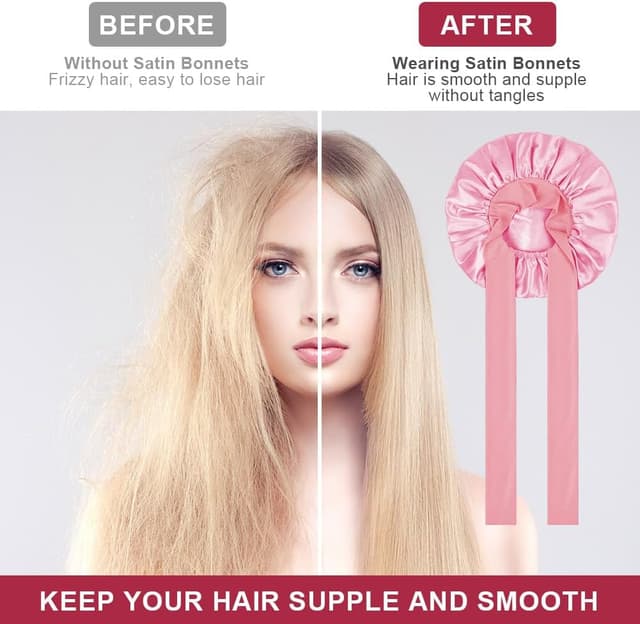 Detalle 2 de ACWOO Bonnet de nuit en satin ajustable pour protéger les cheveux (double couche)