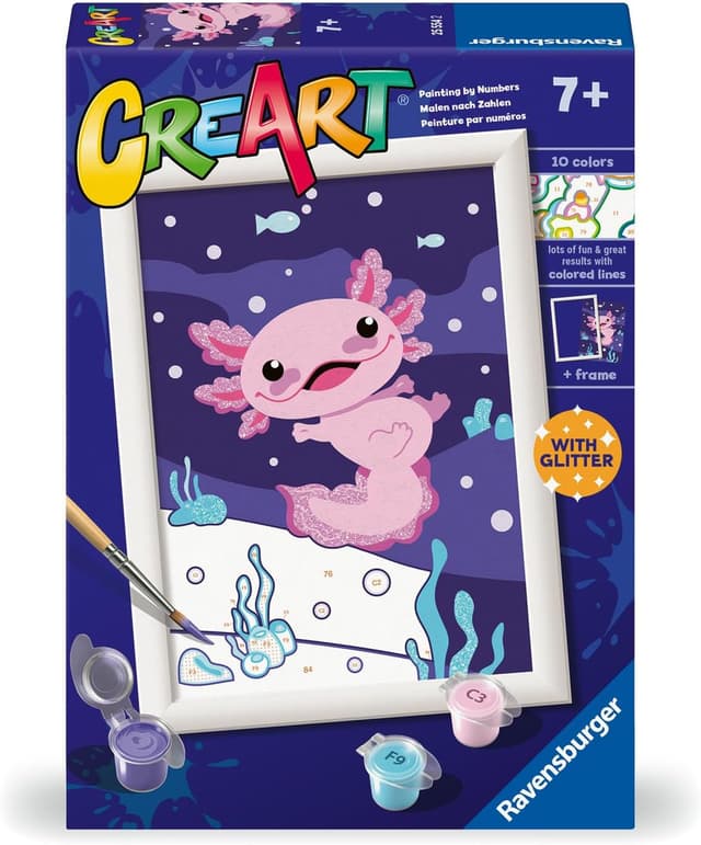 Detalle de Ravensburger CreArt Axolotl 7+ – Kit “dipingere con i numeri” con colori ad acqua e cornice