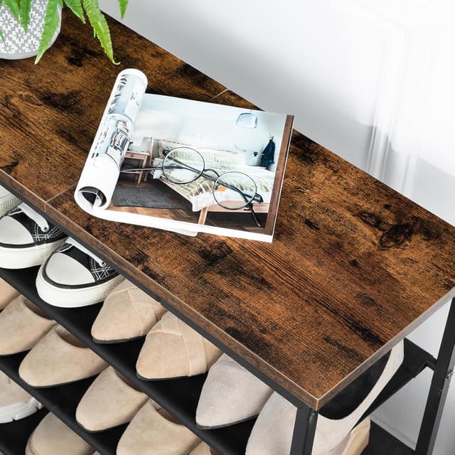 Detalle de HOOBRO Scarpiera a 4 ripiani EBF47XJ01G1 in tessuto Oxford (12-16 paia), marrone vintage