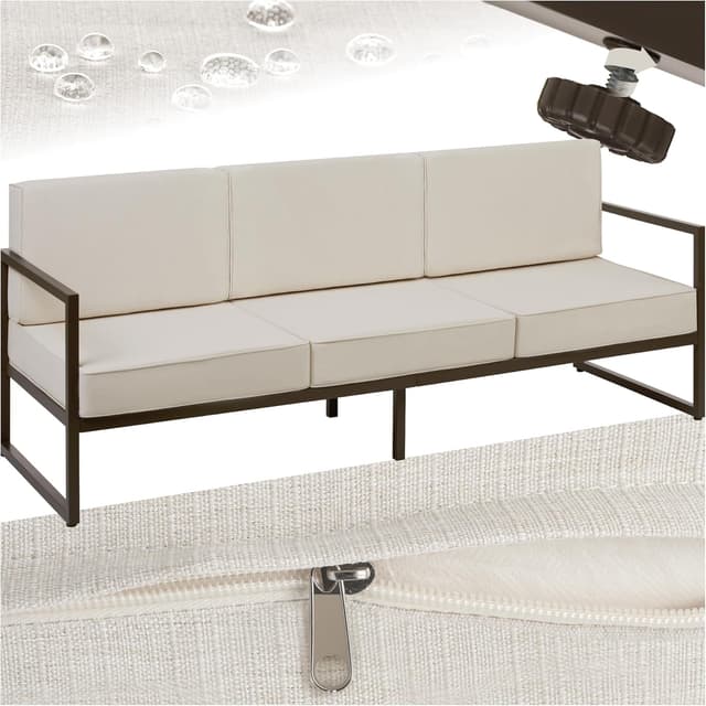 Detalle de tectake® Garten Lounge Sofa 3 Sitzer – Outdoor-Couch mit Lehne und wetterfesten Bezügen