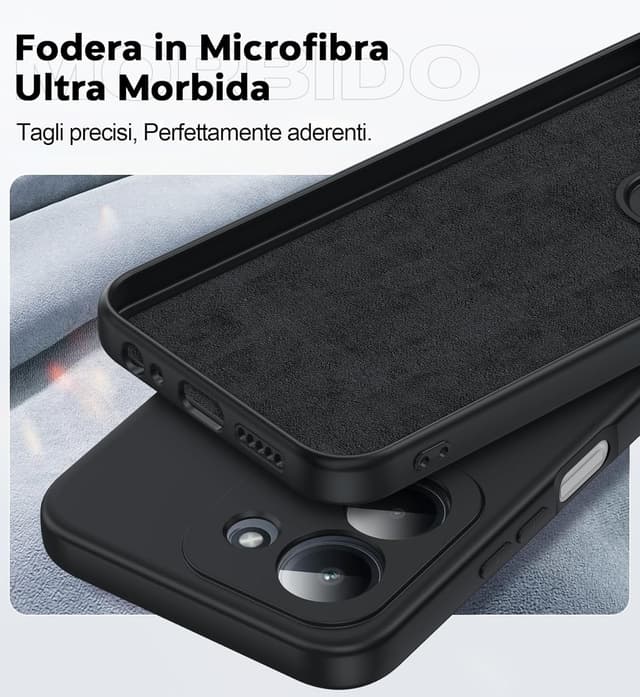 Detalle de LeYi Cover per Redmi 15C 4G/5G con vetro temperato (2 pezzi) e custodia ultra slim in TPU, protezione fotocamera, nero