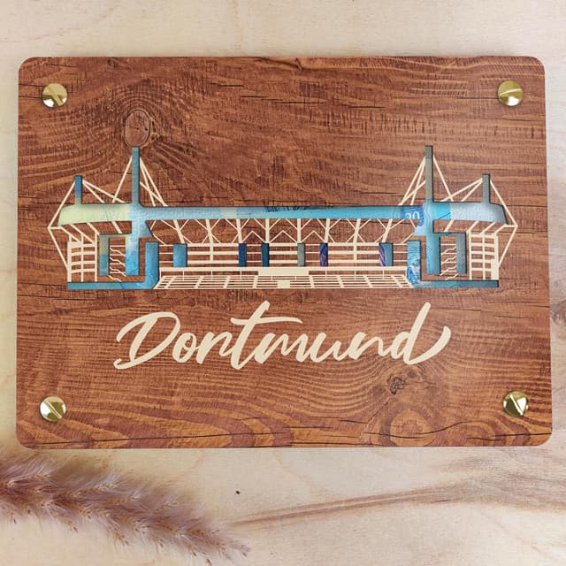 Detalle de XL Geldgeschenk aus Holz für Dortmund (20x15 cm) inkl. Ständer – Fanartikel & Geschenk für Stadtverliebte