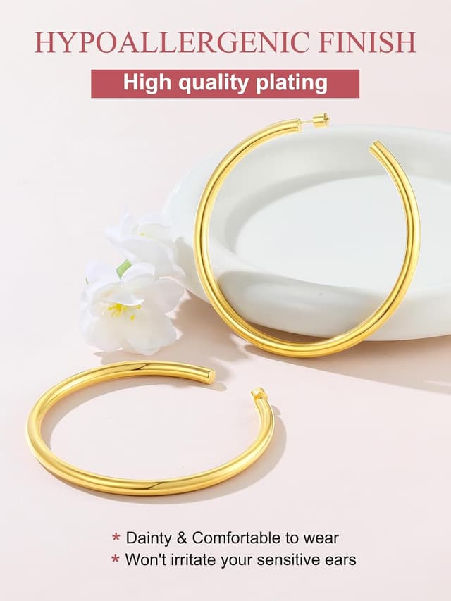 Detalle de FOCALOOK Creolen Damen Ohrstecker aus Edelstahl – Statement-Ohrringe in 30/40/60/80 mm