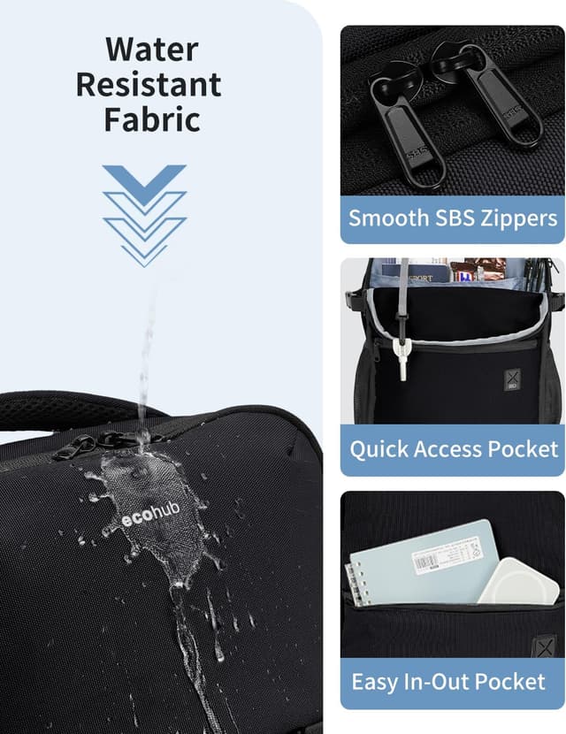 Detalle de ECOHUB Handgepäck-Rucksack für Ryanair (40×20×25 cm, 20 l) mit 14-Zoll-Laptopfach – recycelt, schwarz