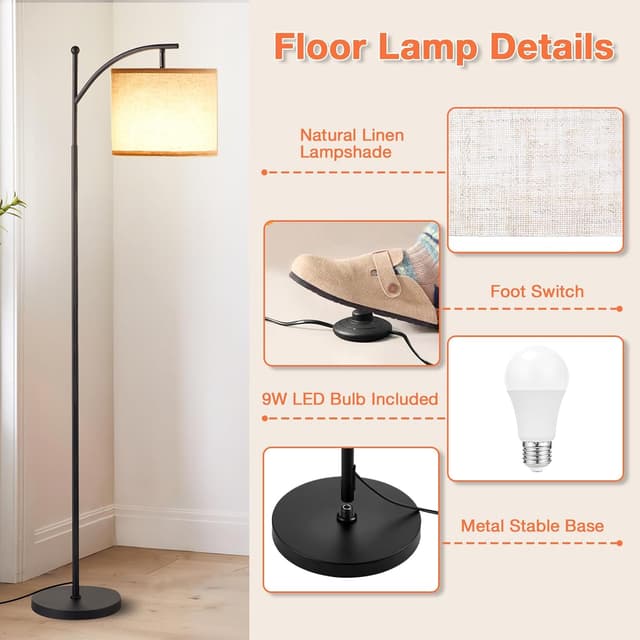 Thumbnail 6 de PreeOtti Stehlampe Wohnzimmer mit 3 Farbtemperaturen (LED, verstellbarer Leinenschirm)