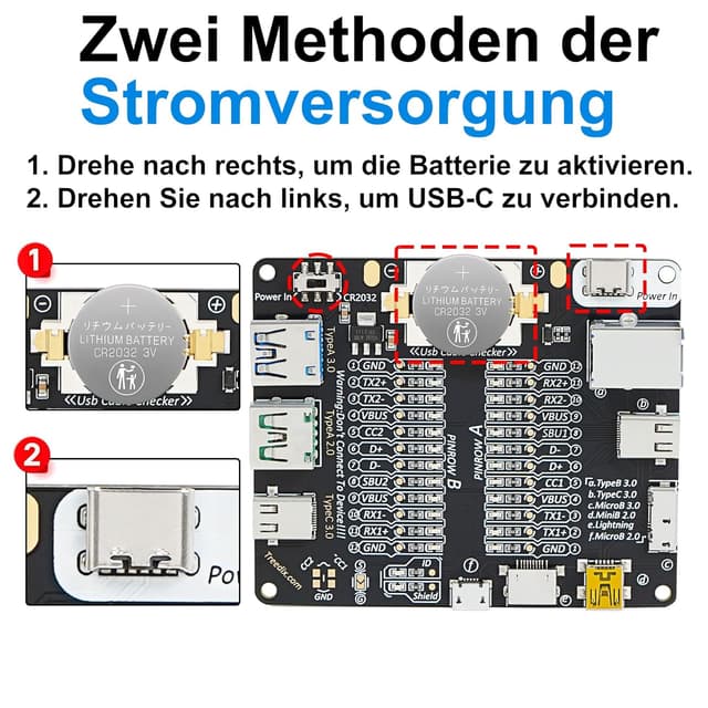 Detalle de Treedix USB-Kabeltester für USB‑C, USB‑A, USB‑B, Micro/Mini und Lightning-Kabel