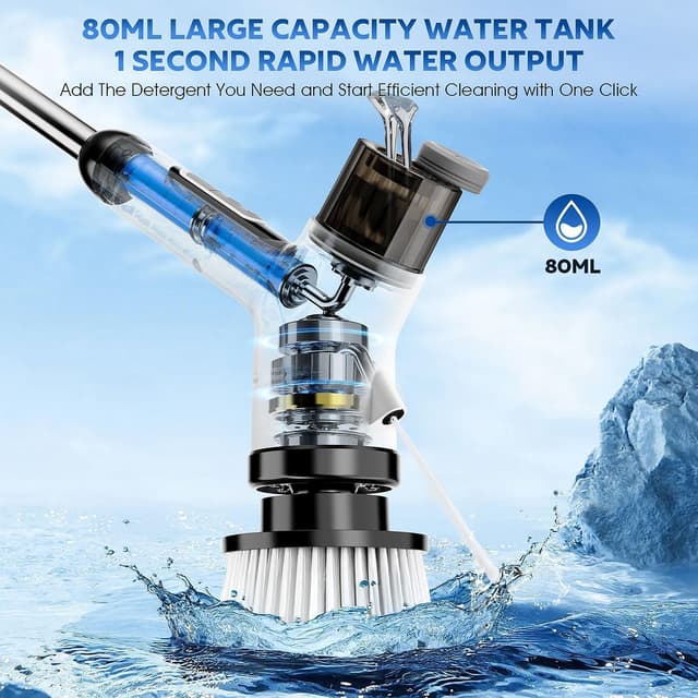 Detalle de FYDEE Brosse de nettoyage électrique rotative sans fil IPX7, manche télescopique et 7 têtes interchangeables