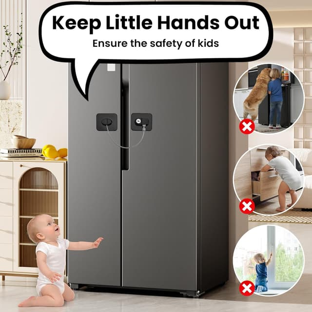 Detalle 2 de Huiguli 2-pack Refrigerator Door Locks with Adhesive Cable Restrictor and Keys (Black)